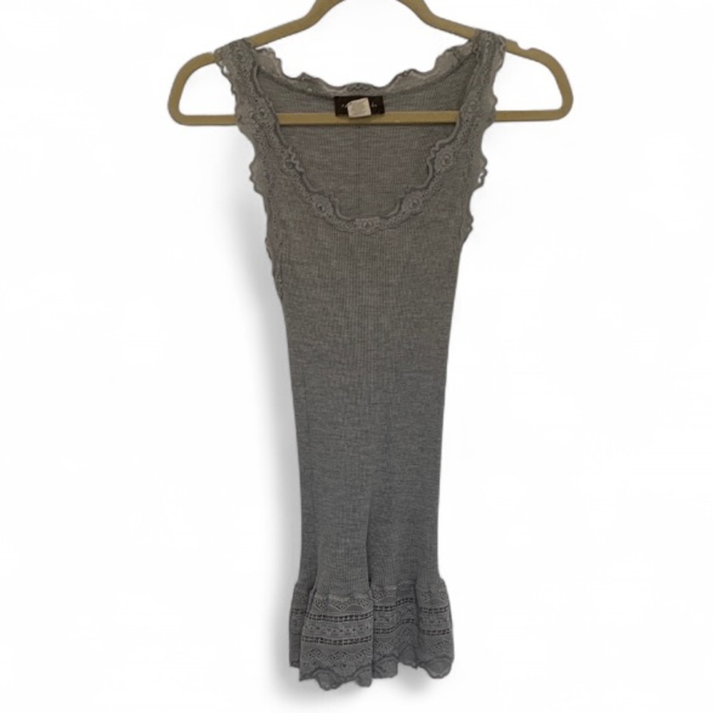 Rosemunde Gray Ribbed Lace Trim Tank Top